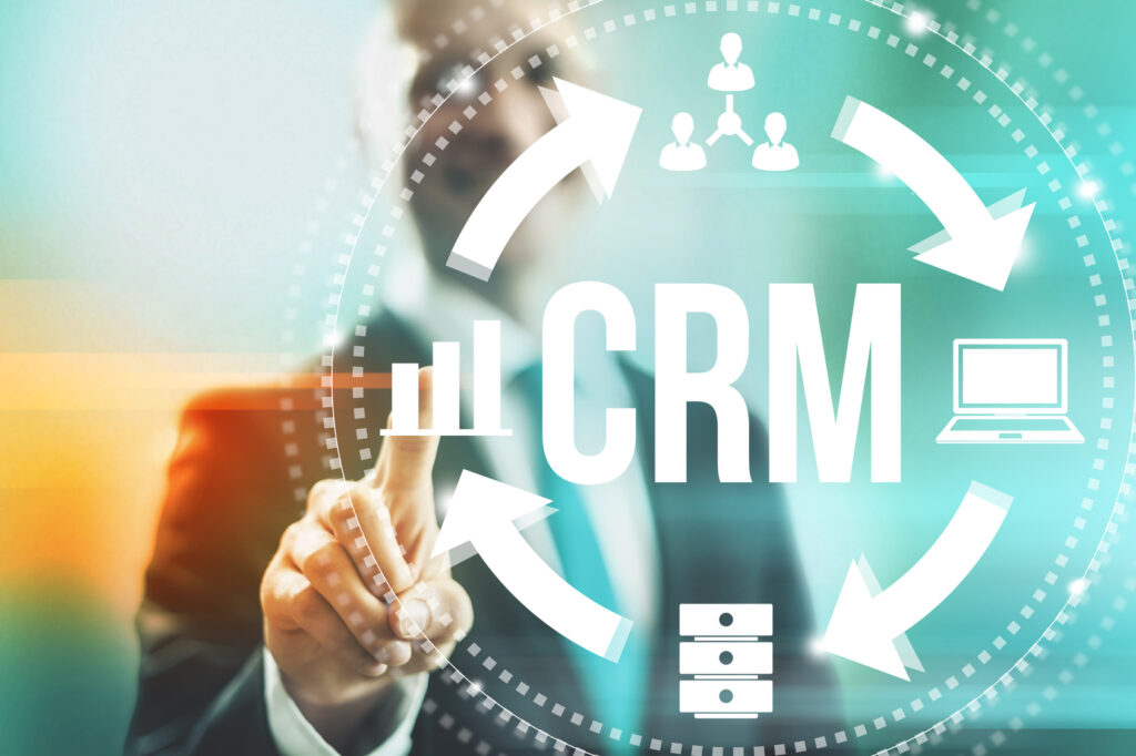 Customer relationship management concept man selecting CRM